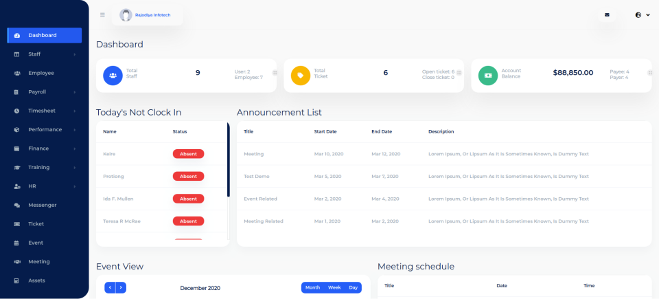 Webcraft HRMS Dashboard
